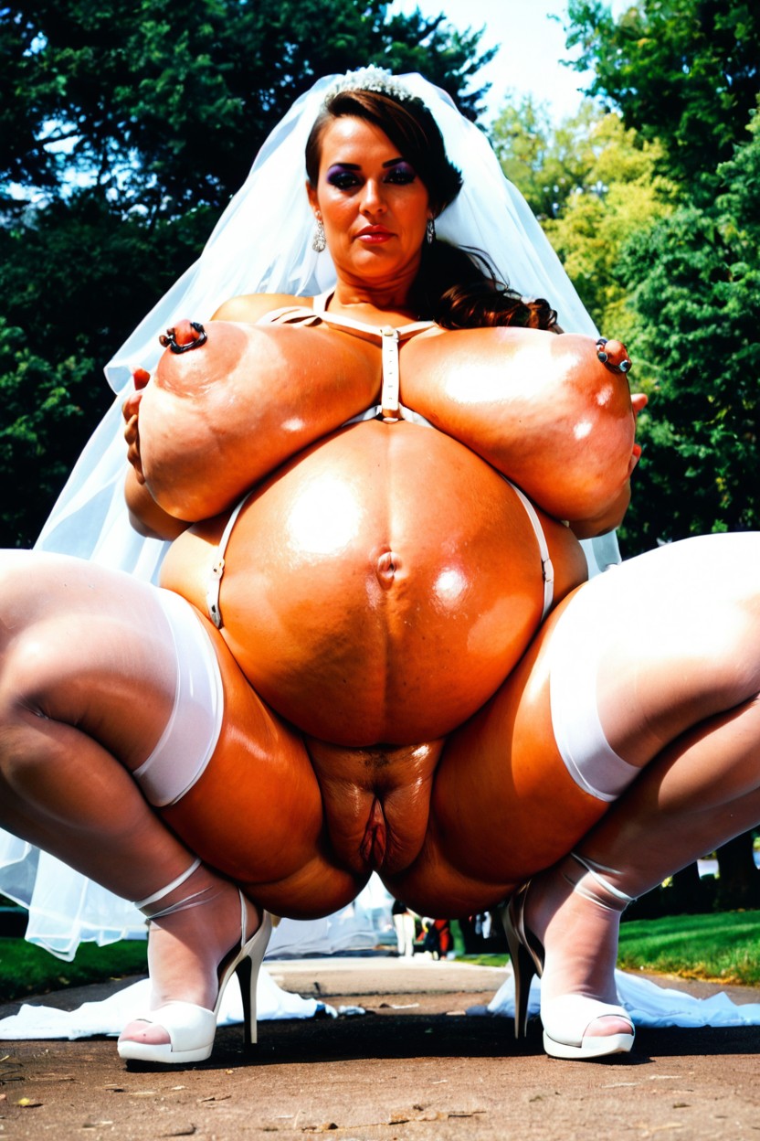 Feet Apart, Horny, Pierced Nipples BBW AI Porn