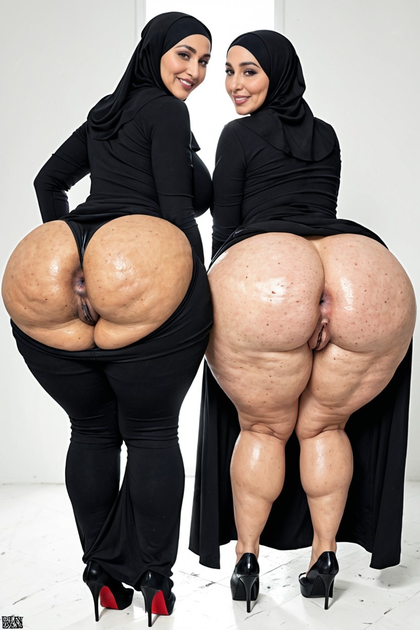 Massive Asses, Two Women, Black Hijab BBW AI Porn