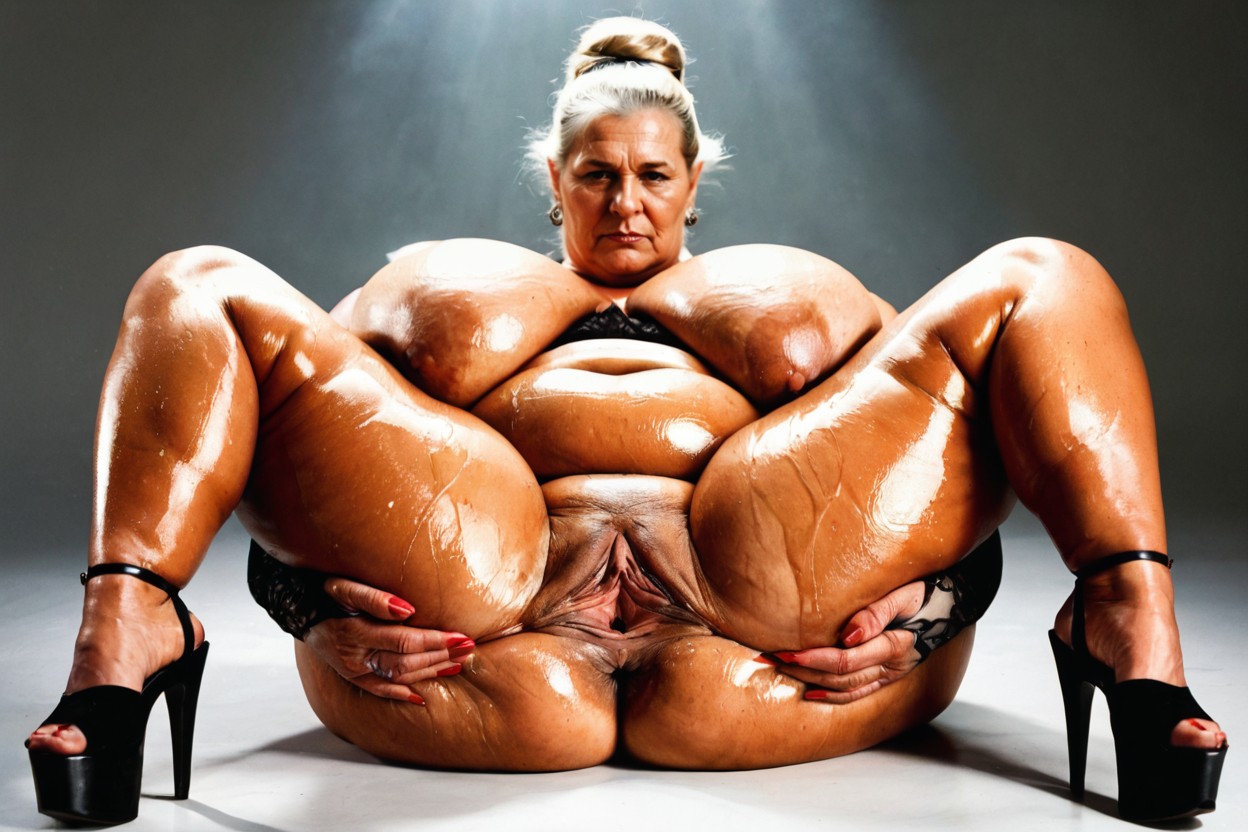 Obese Belly Rolls, Black Platform Heels, Cuerpo Completo Porno BBW IA