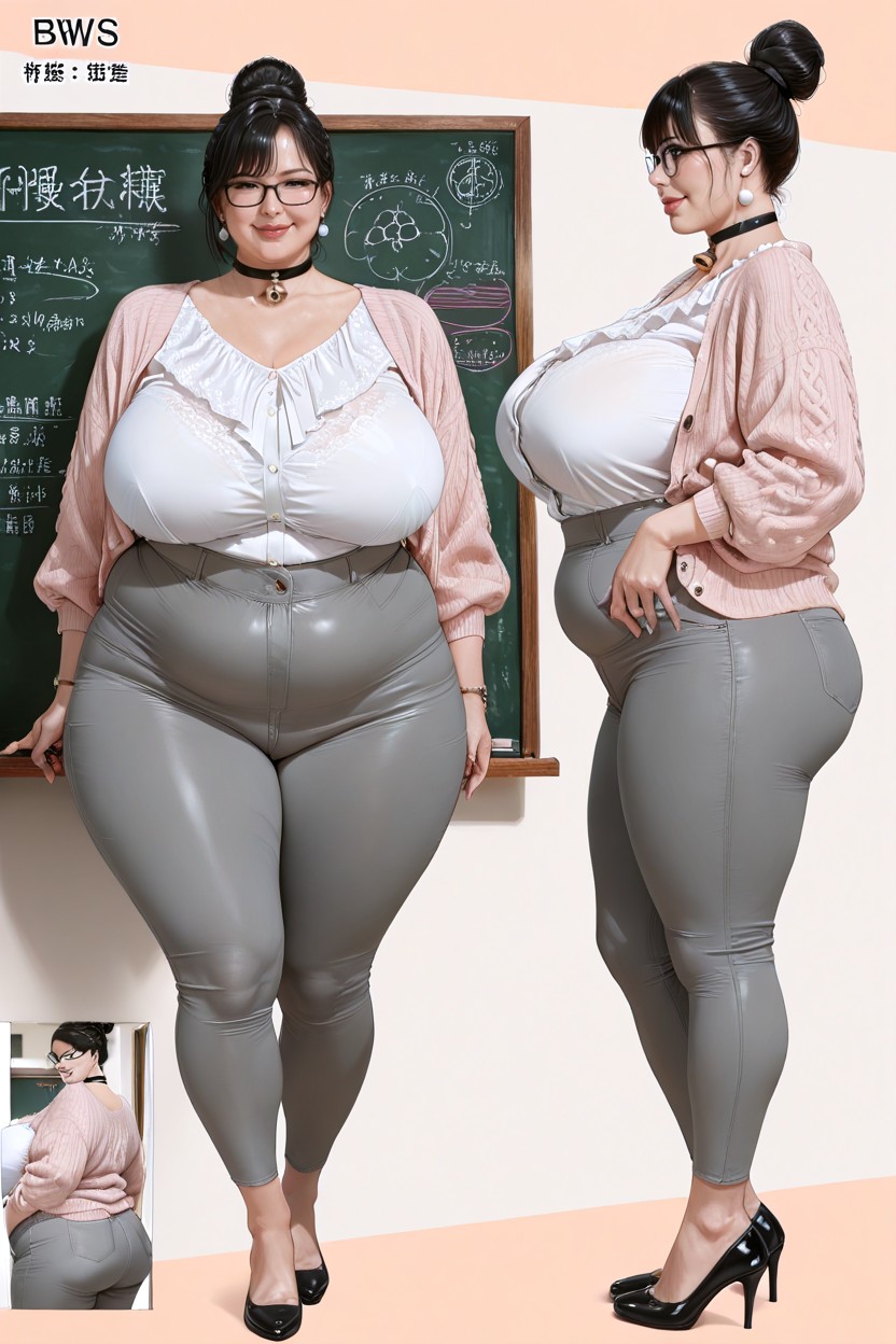 Reference Sheet, Modest Light Pink Cardigan, Vista Lateral Porno BBW IA