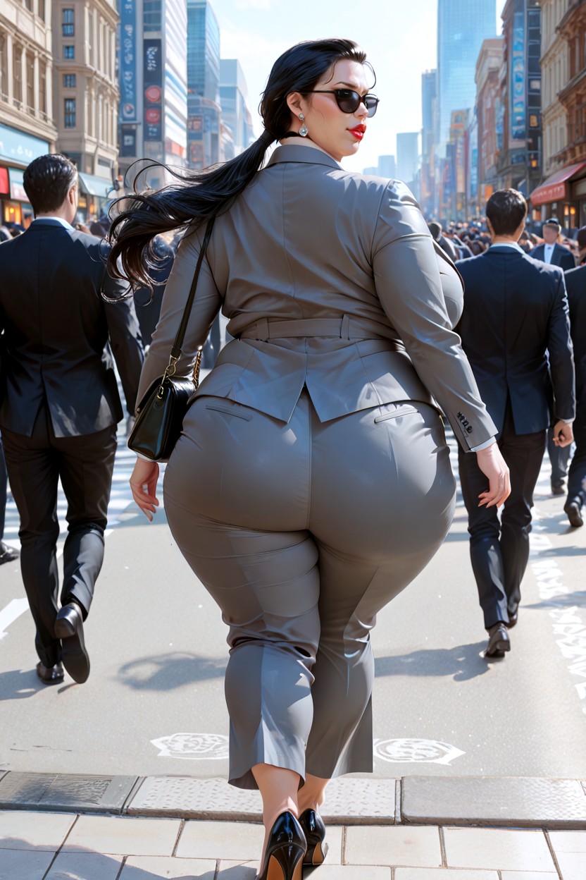 Slicked Back Low Ponytail, Choker With Bell, Fully Clothed Porno BBW IA