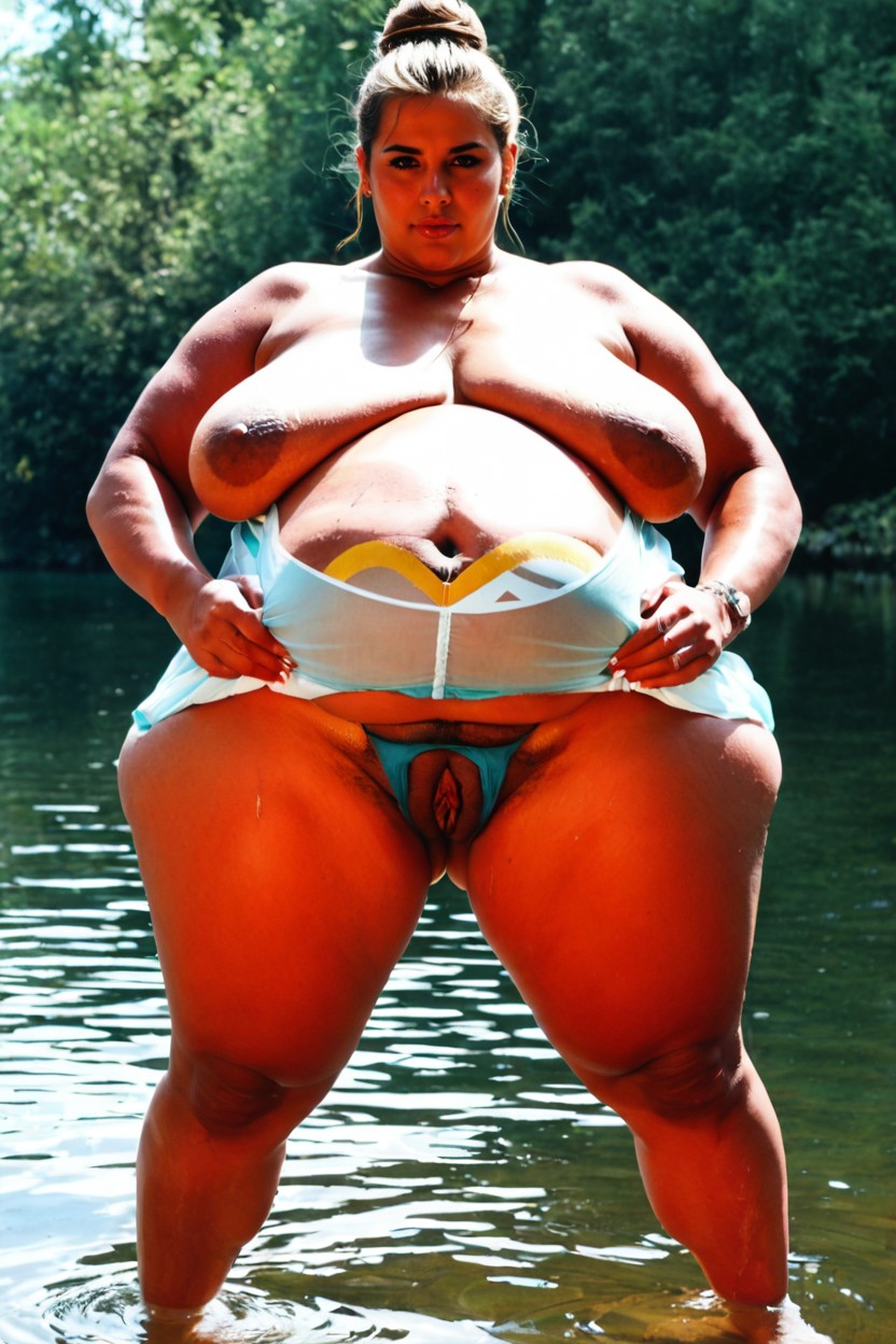 Sweating, Spreading Puff Pussy With Both Hands, Obese Ssbbw BBW AI Porn