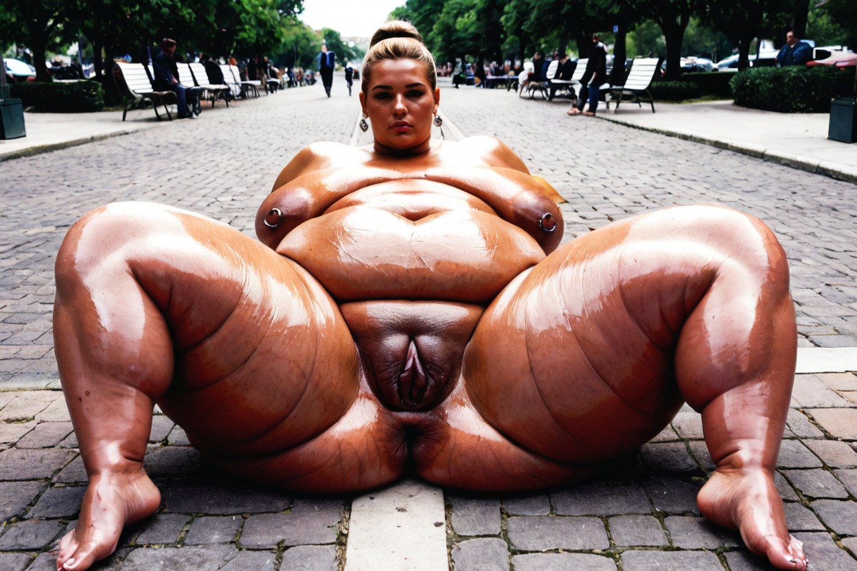 Glistening Skin, Knees Apart, Small Breasts BBW AI Porn