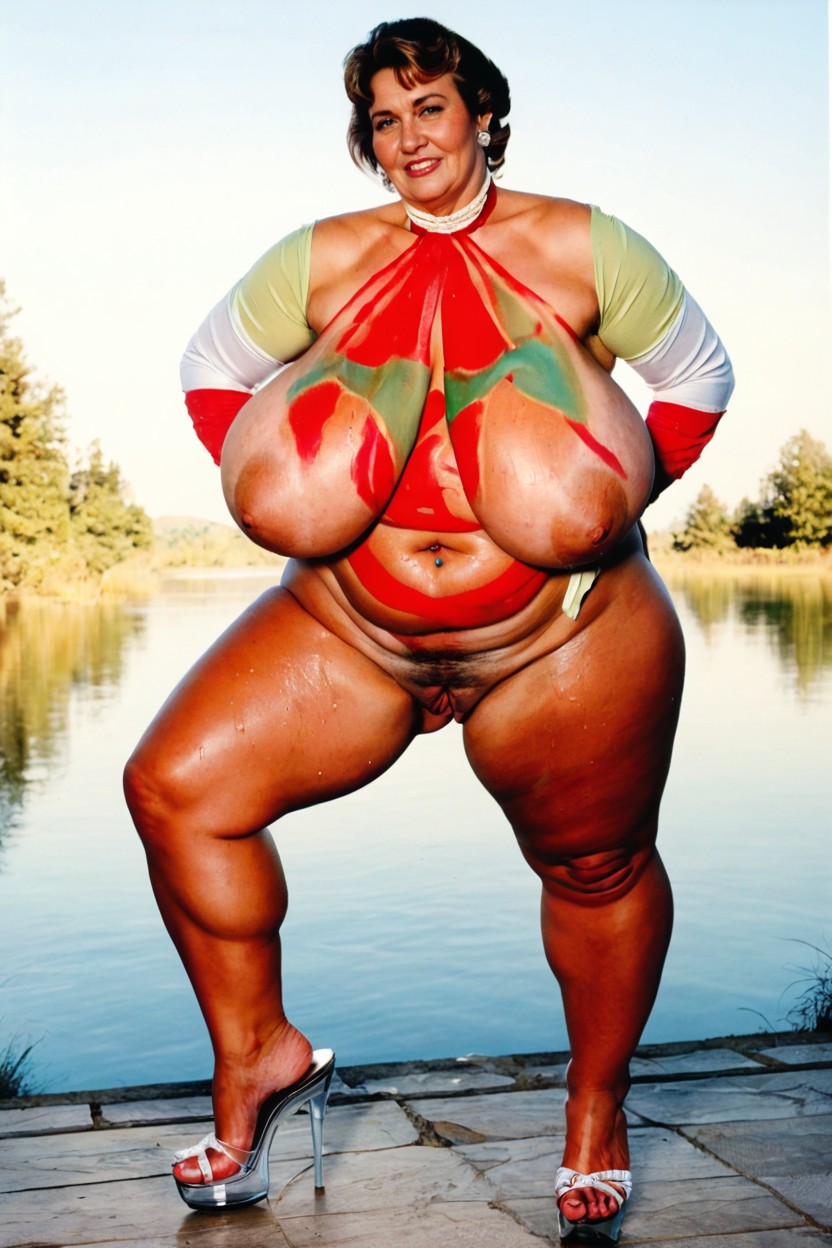 Soft Light, By A Lake, Naked BBW AI Porn