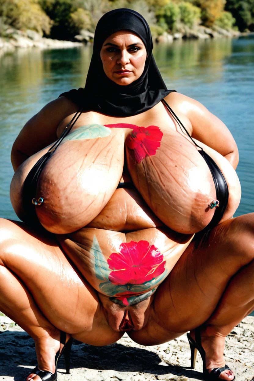 Serious Expression, Extremely Obese Belly Rolls, Soft Light BBW AI Porn