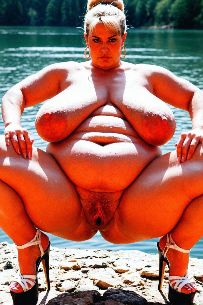 Knees Apart, Pussy Clearly Visible, Naked BBW AI Porn