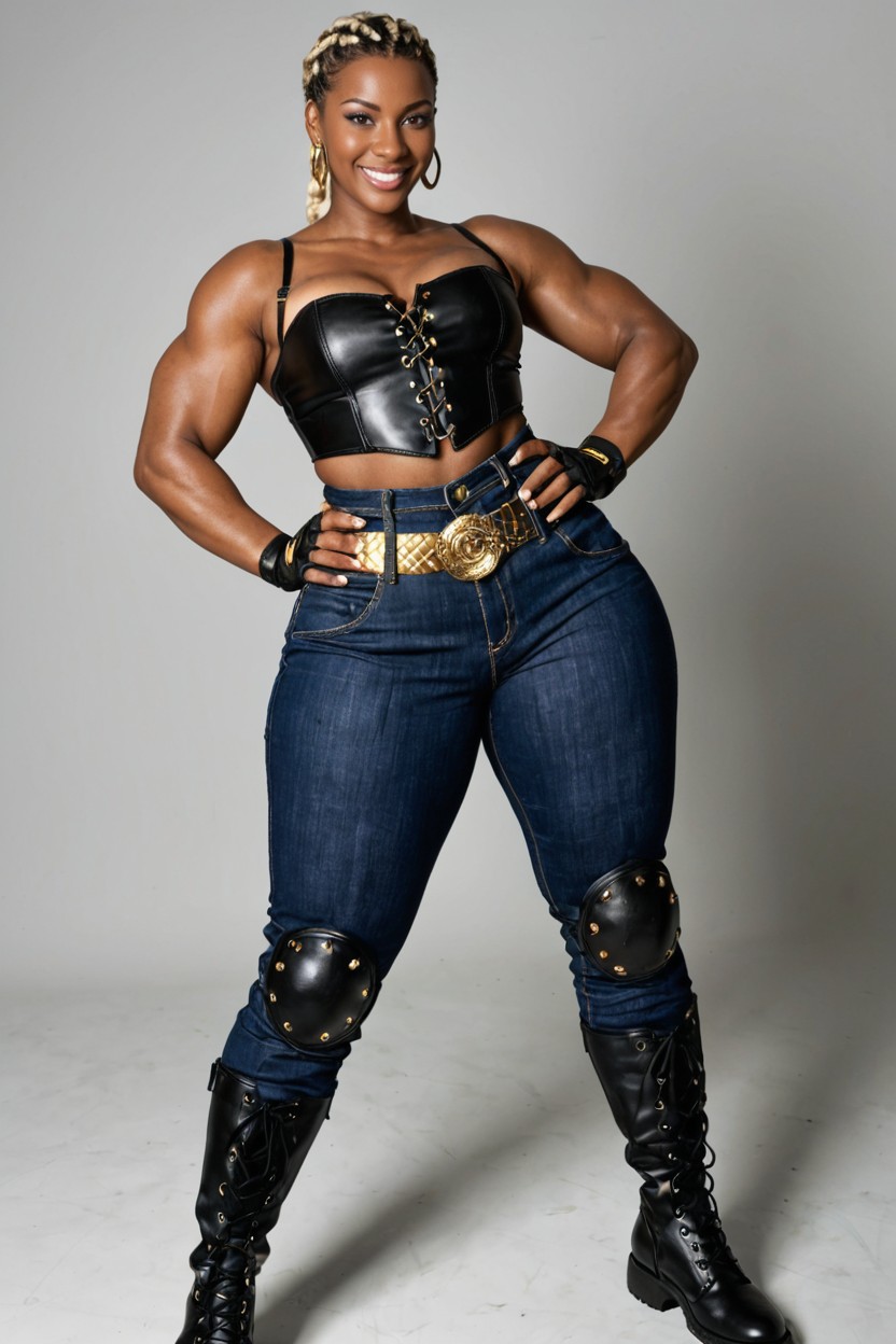 Massive Lower Body Strength, Gold Hardware, Commanding Bottom Heavy Silhouette BBW AI Porn