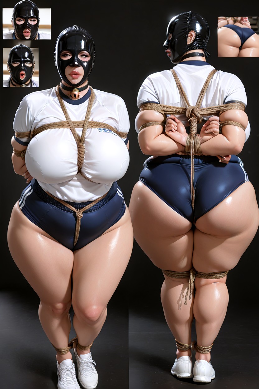 Clothed Supermassive Thick Wide Hips, Modest, Wearing A Plain White Gym Uniform BBW AI Porn