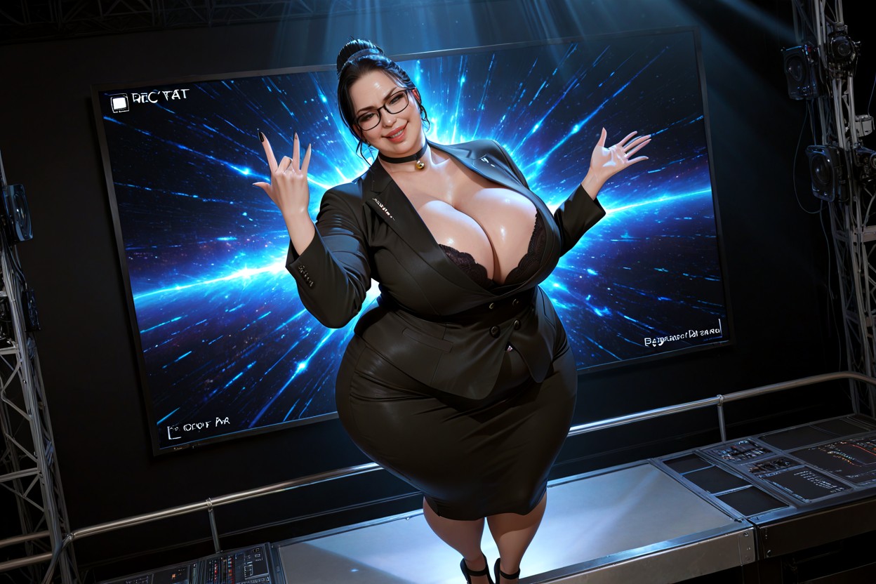 Thick Black Glasses, 18+, Choker With Bell BBW AI Porn