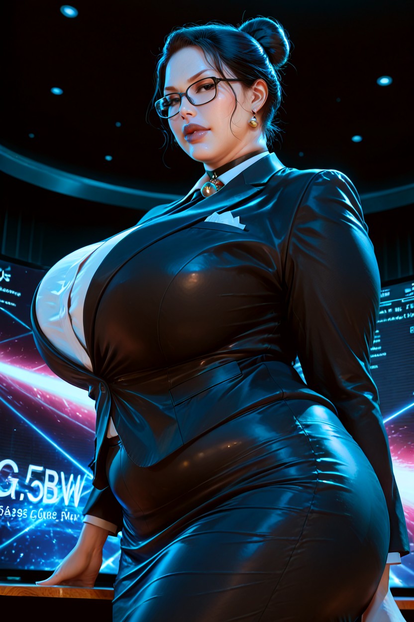 Clothed Gigantic Thick Wide Hips, Fatty Presenter, Wearing Elegant Business Formal Attire BBW AI Porn