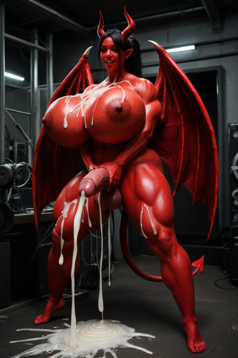 Toned Muscles, Futa Succubus Have Devil Horns And Tail, Naked BBW AI Porn