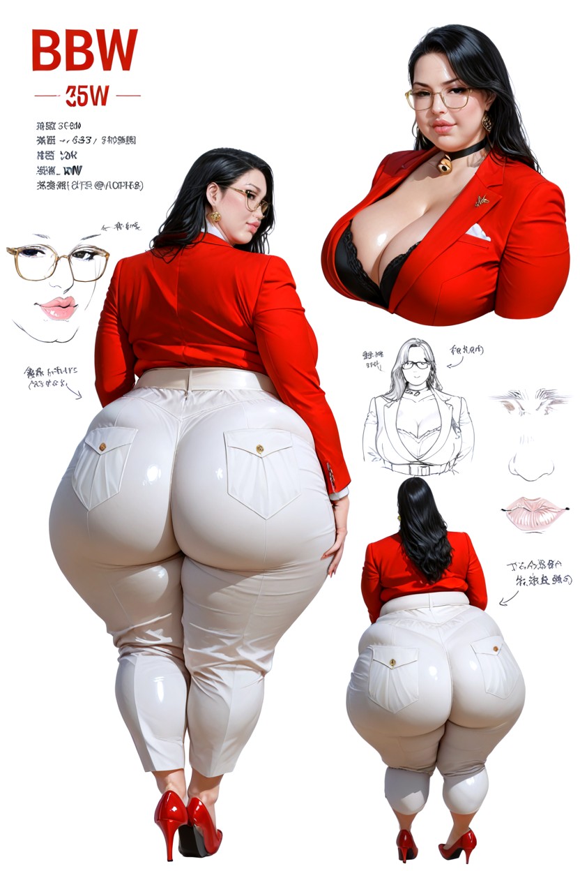 Plump Figure, Clothed Natural Saggy Breasts, Front View BBW AI Porn