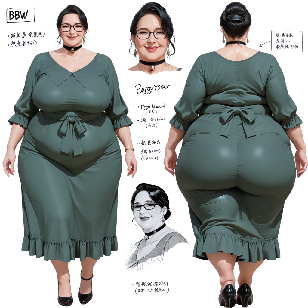 Two Views Of Same Woman, Kind Eyes, Clothed Supermassive Thick Wide Hips BBW AI Porn