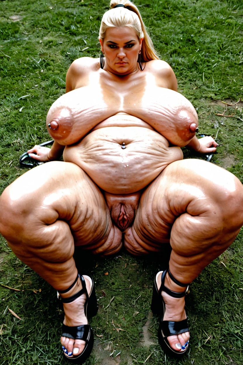 Pussy Clearly Visible, Serious Expression, Oiled Skin BBW AI Porn