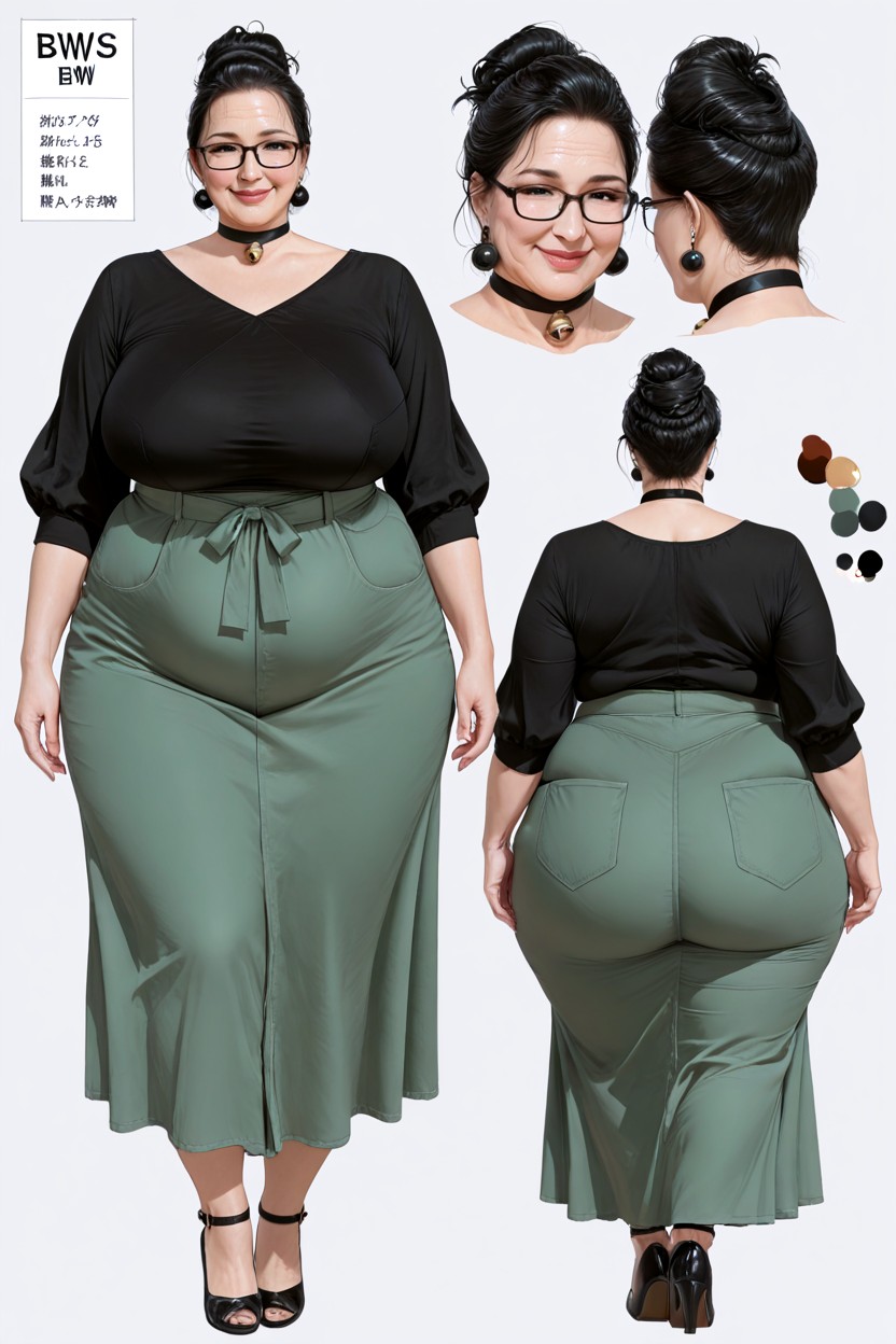 Simple Background, Thick Black Glasses, Full Body Porno BBW IA