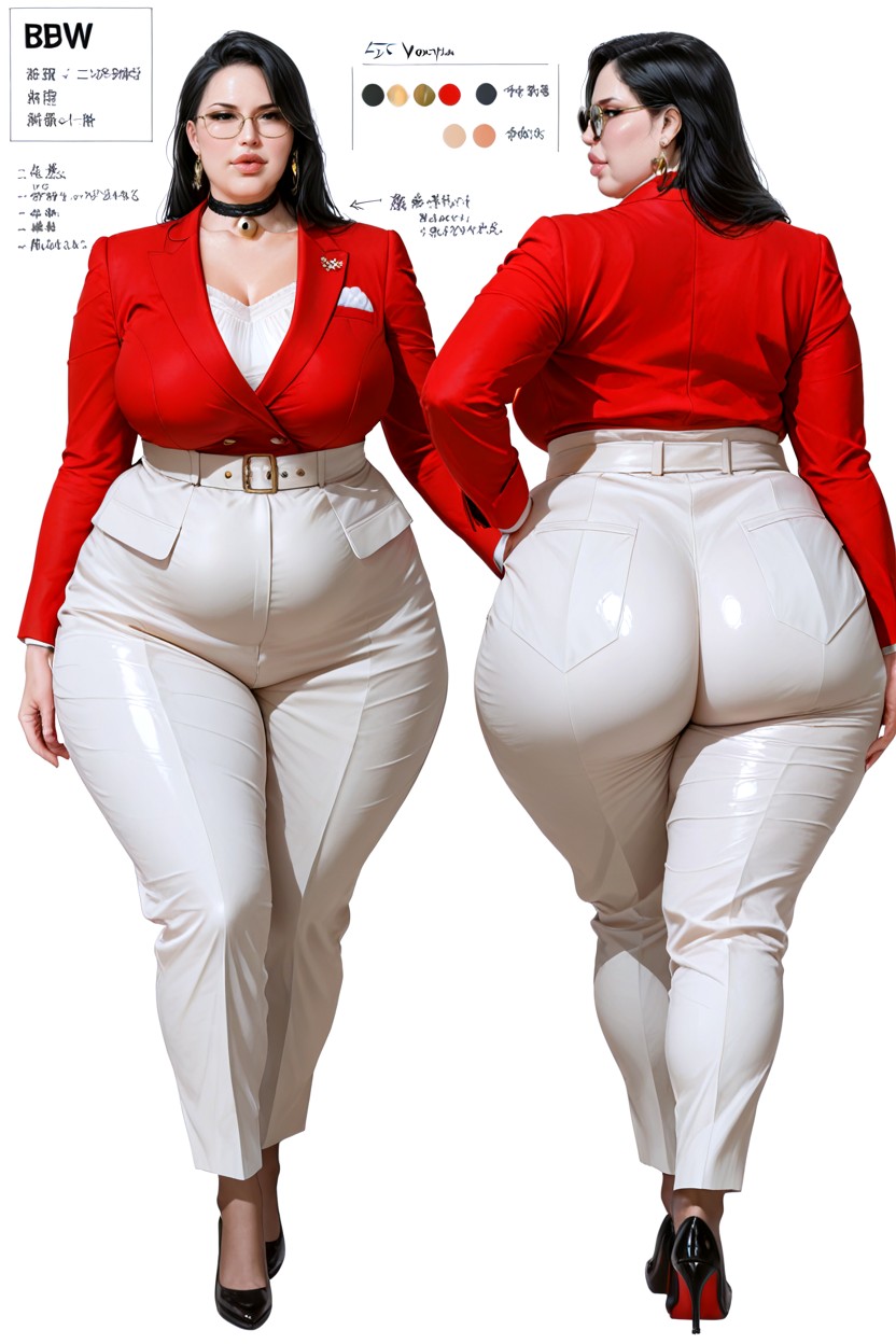 Reference Sheet, Professional Clothing, Thick Gold Glasses BBW AI Porn