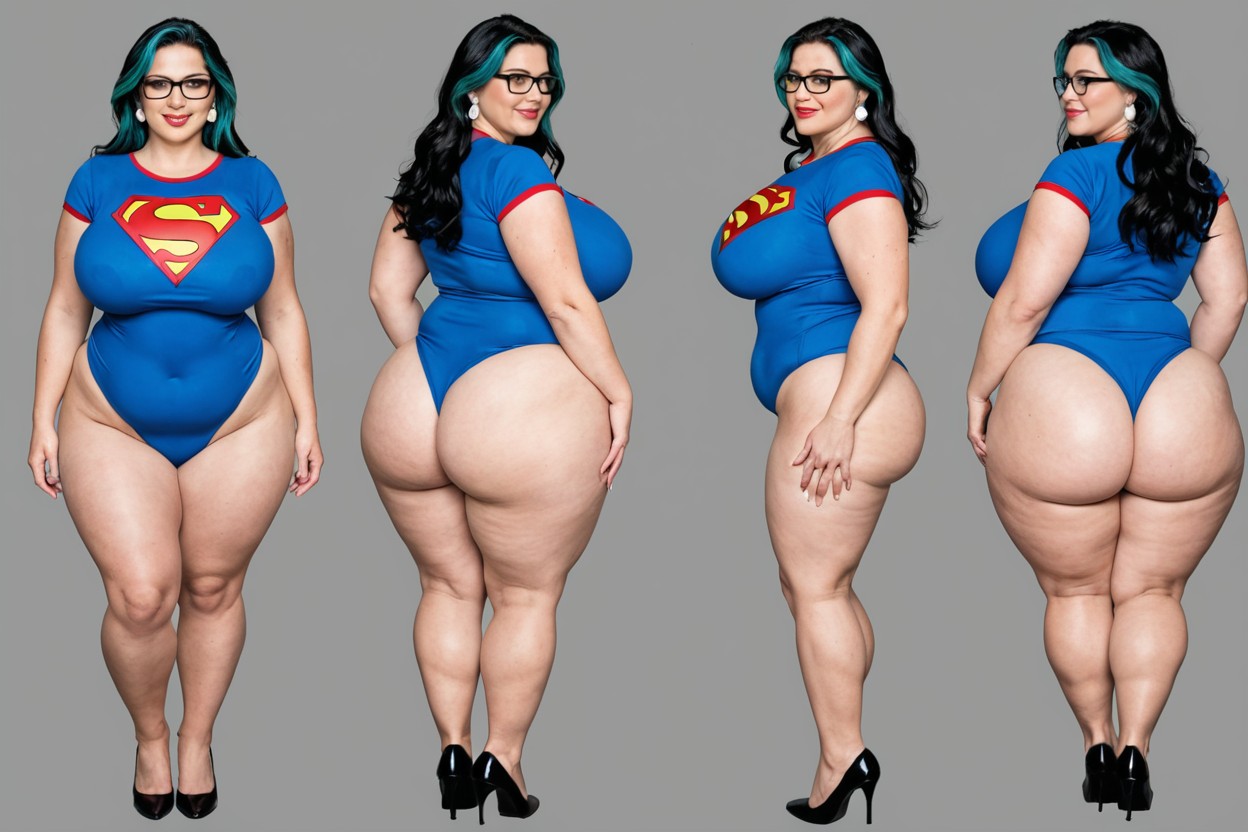 Round Puffy Face, Clothed Supermassive Thick Wide Hips, Black Hair BBW AI Porn