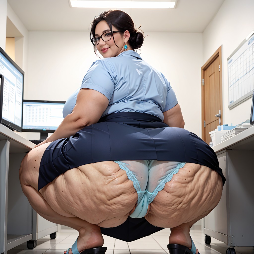 Digital Monitor Glow, Double Chin, Low Bun BBW AI Porn