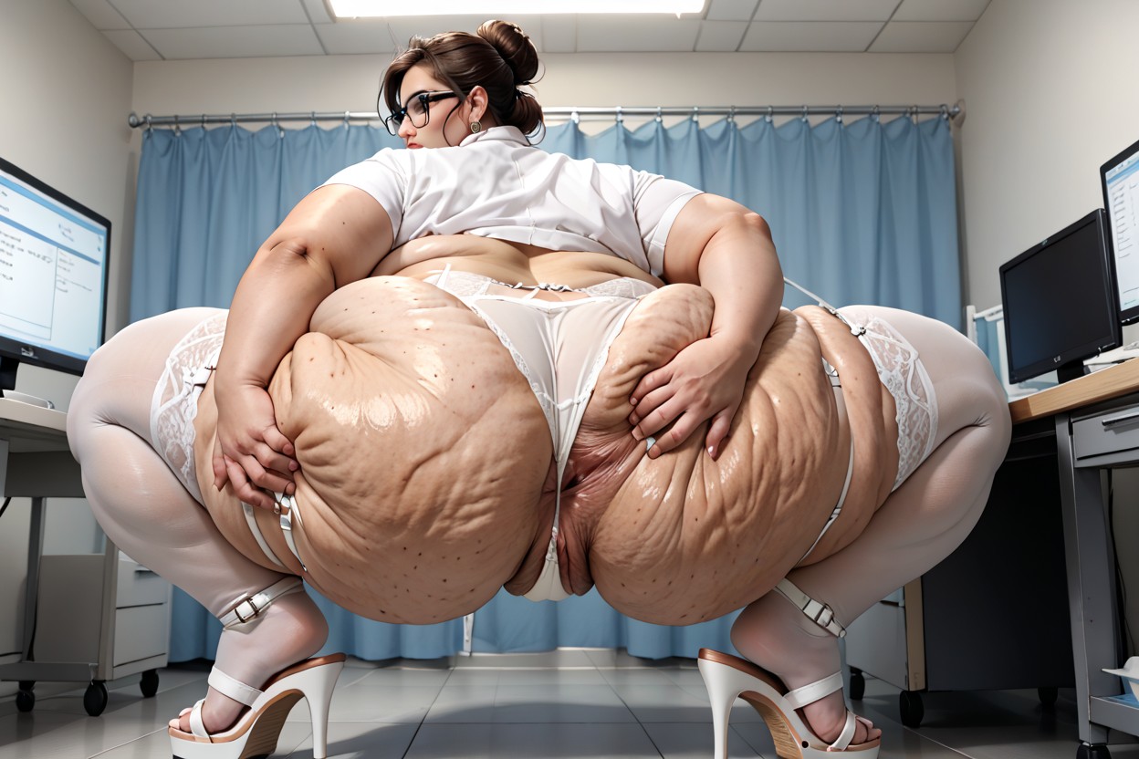 Double Chin, White Medical Sandals, ベリーショートヘア BBW AIエロ