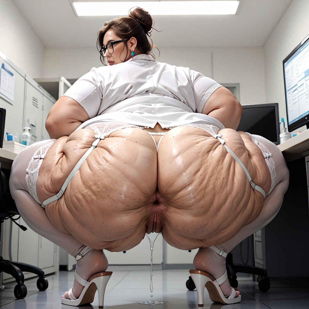 Sharp Focus On Subject, Plump Large Lips, Professional Healthcare Setting BBW AI Porn