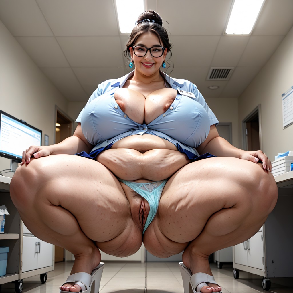 Clean Environment, Modern Hospital Office, Clothed Natural Huge Breasts BBW AI Porn