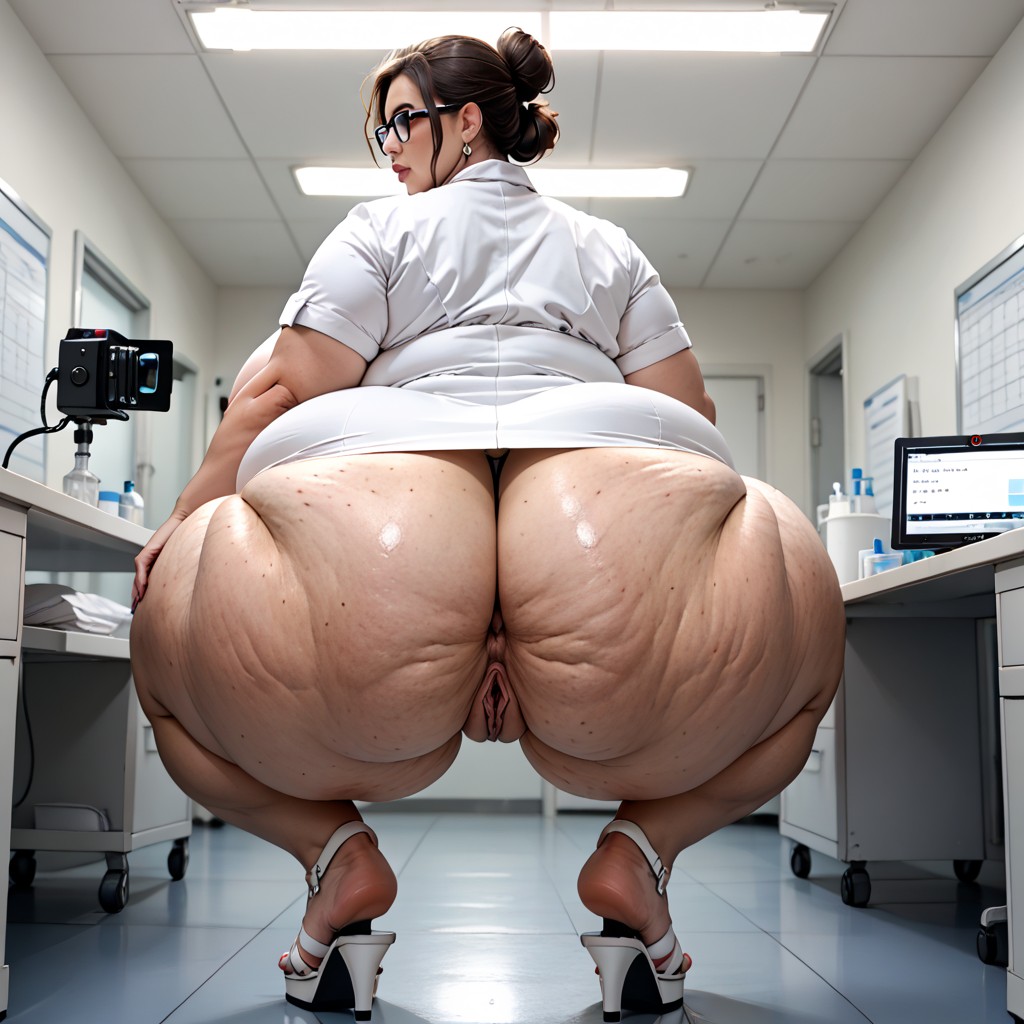Round Plump Face, Calm Workplace, Double Chin BBW AI Porn