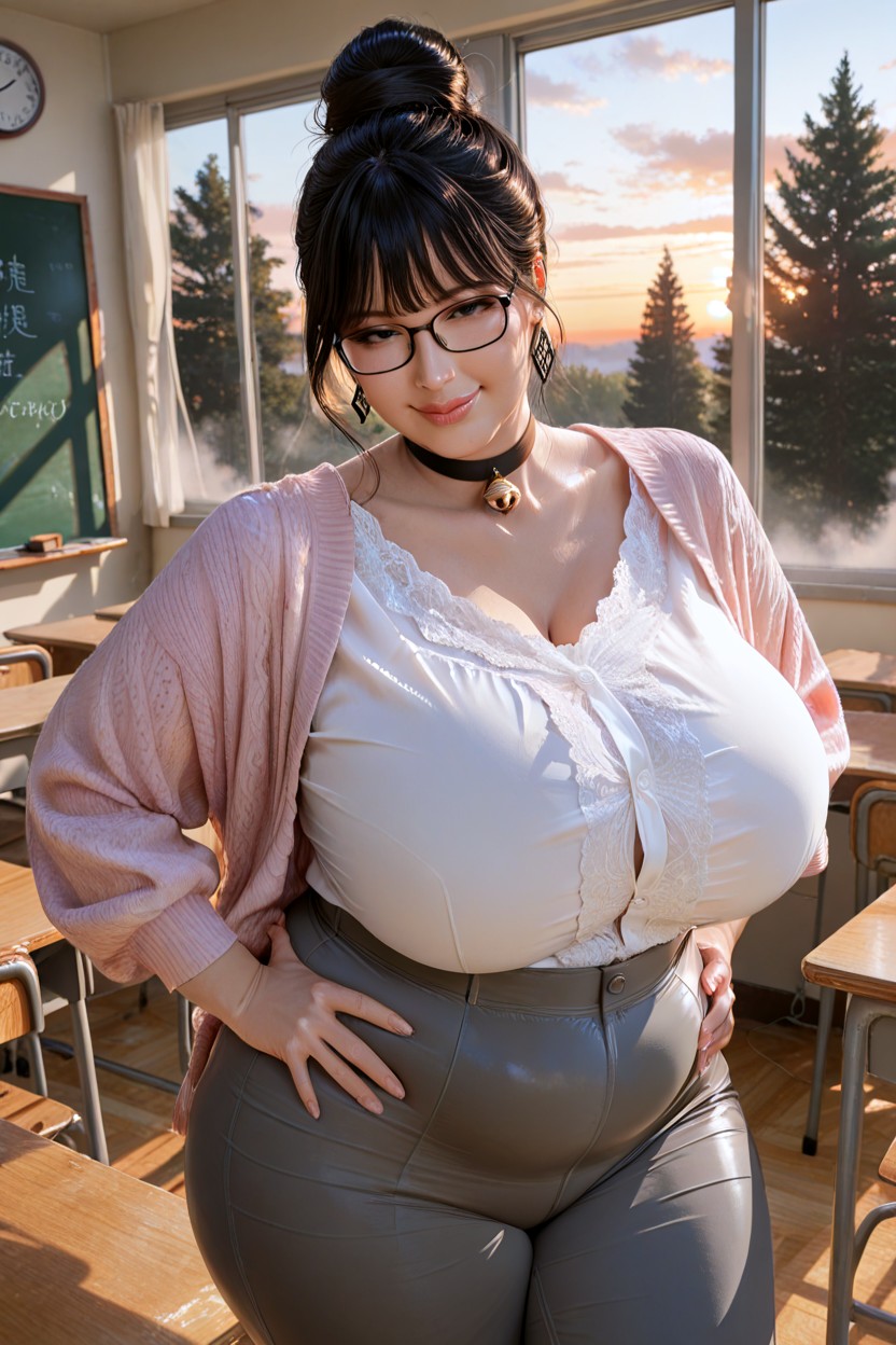 Choker With Bell, Cozy And Nostalgic Atmosphere, Quiet Space BBW AI Porn