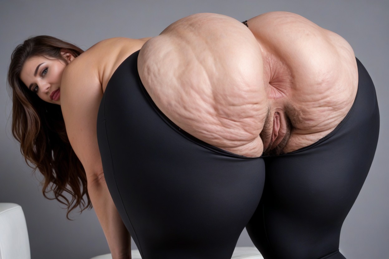 She Is Wearing Transparent Black Lace Panties, Her Asshole Is Visible Because Of How Open And Big It Is, Yoga Pants BBW AI Porn