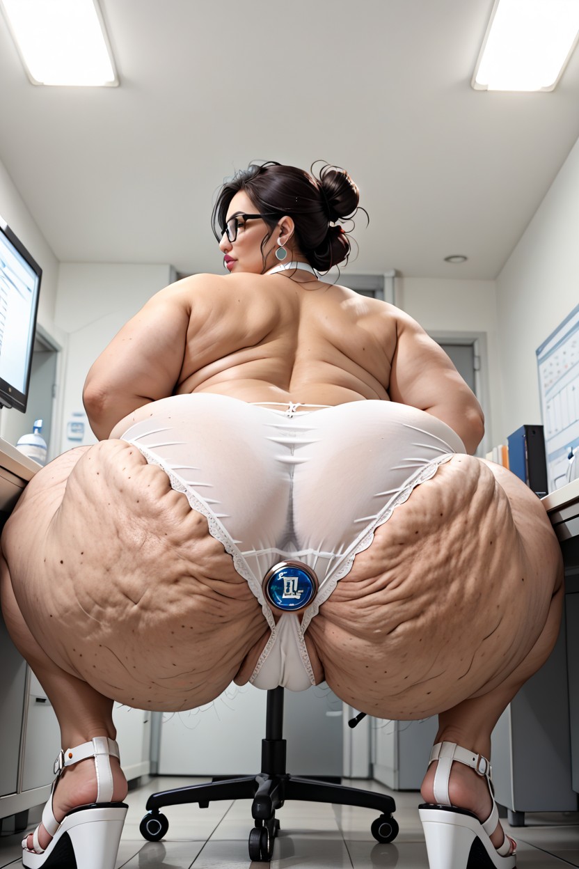 Crisp Details, White Medical Sandals, Rear View BBW AI Porn