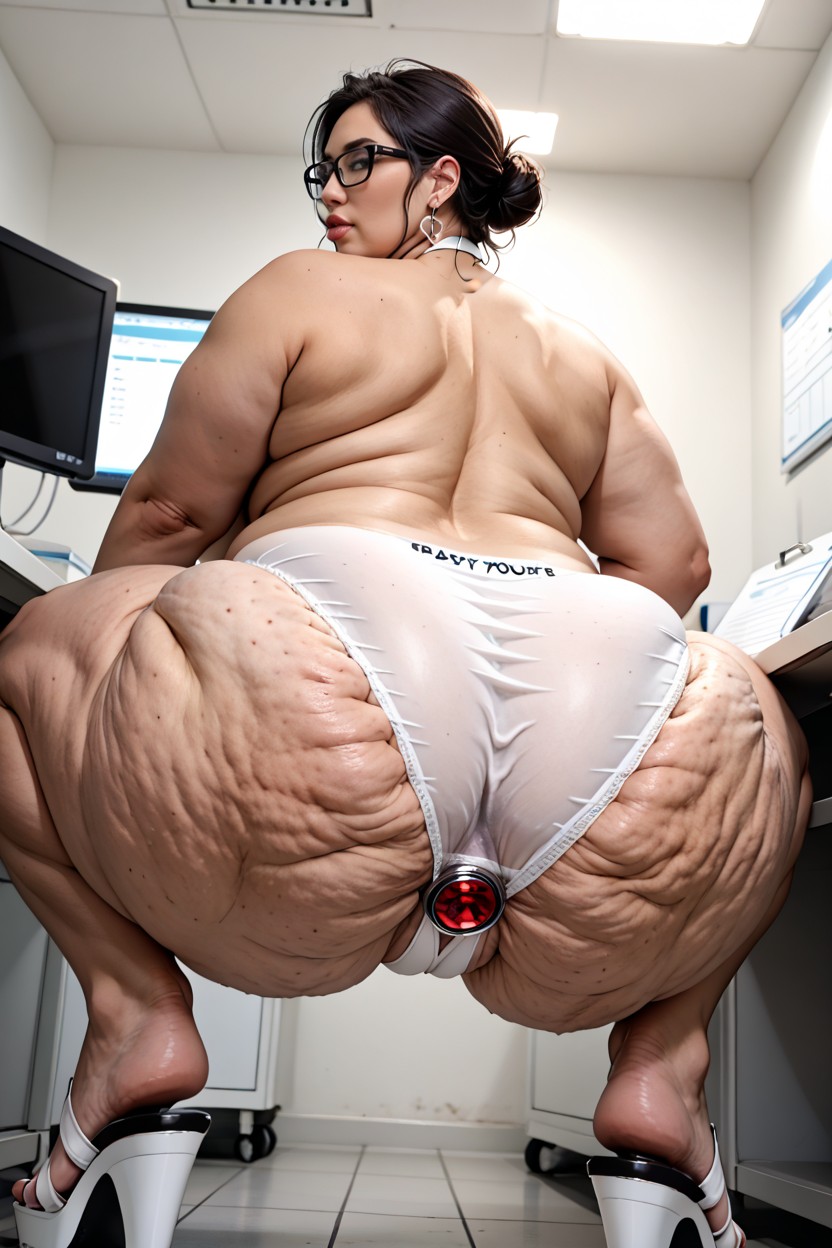 Modern Hospital Office, Double Chin, Spreading Buttocks With Both Hands BBW AI Porn