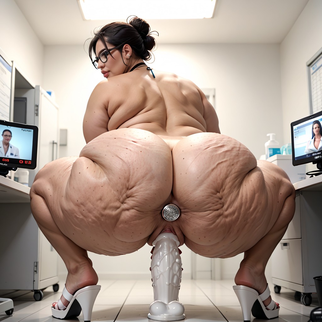 Modern Hospital Office, White Vaginal Dildo, Squatting BBW AI Porn