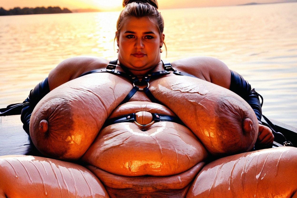 Leather Harness, Super Large Belly, White Mules BBW AI Porn