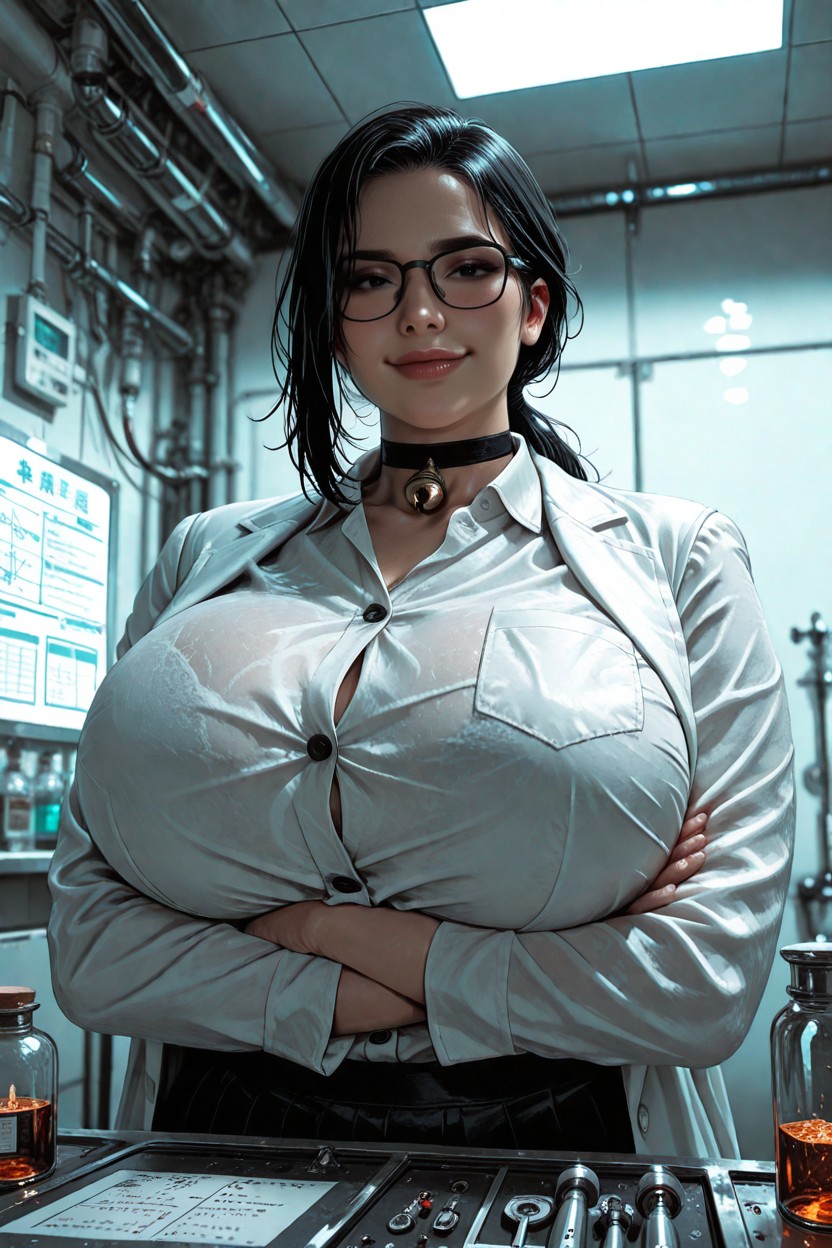Confident Smile, Digital Monitor With Medical Charts, Bust Shot BBW AI Porn