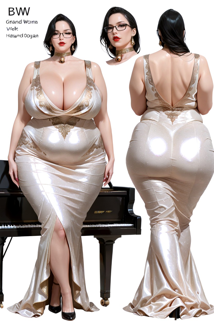 Fatty Pianist, Clothed Supermassive Thick Wide Hips, Luxury Earrings BBW AI Porn