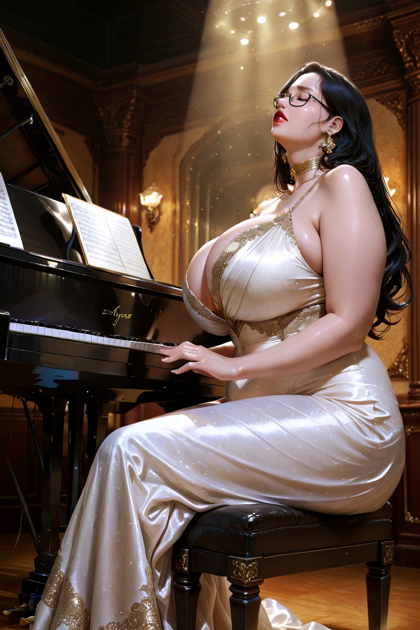 Symphonic Resonance, Low Angle, Thick Red Lips BBW AI Porn