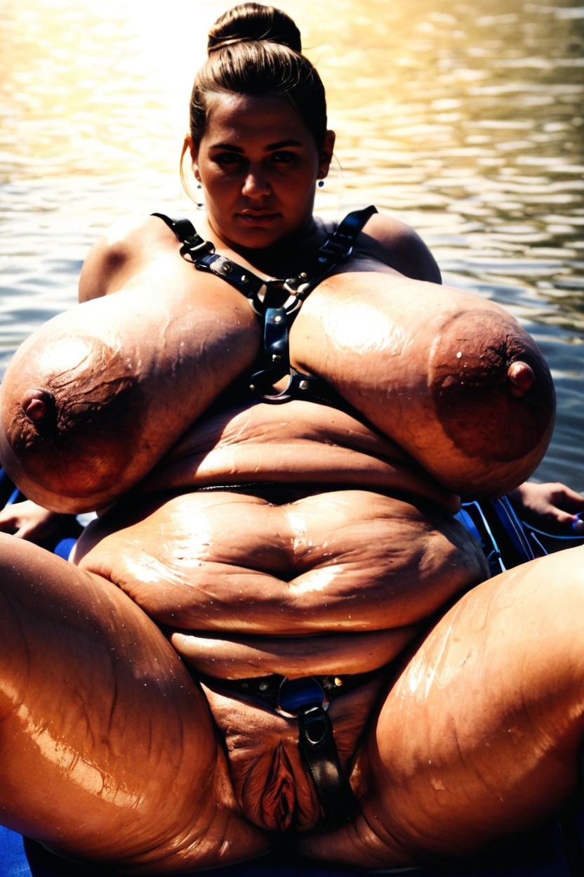 Medium Length Dark Blonde Hair, White Mules, Laying On The Back BBW AI Porn