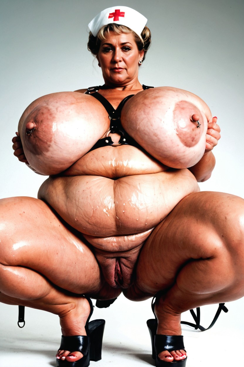 Round Chubby Face, Shaved Pussy, Oiled Skin BBW AI Porn