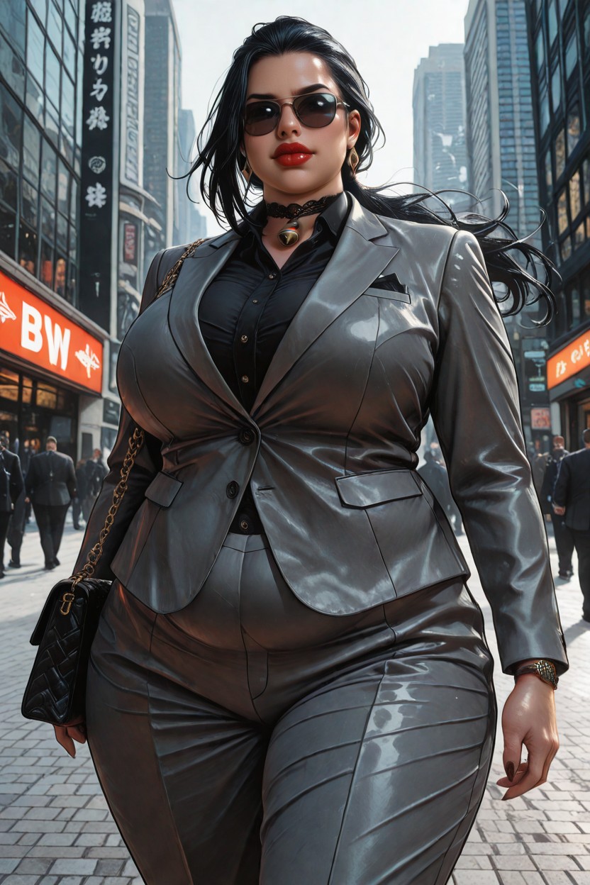 Confident Walk, Sharp Shadows, Double Chin BBW AI Porn