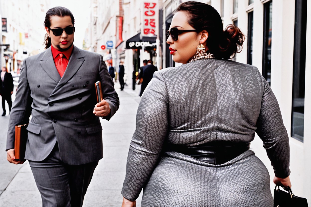 City Backdrop, Slicked Back Low Ponytail, Wind-blown BBW AI Porn