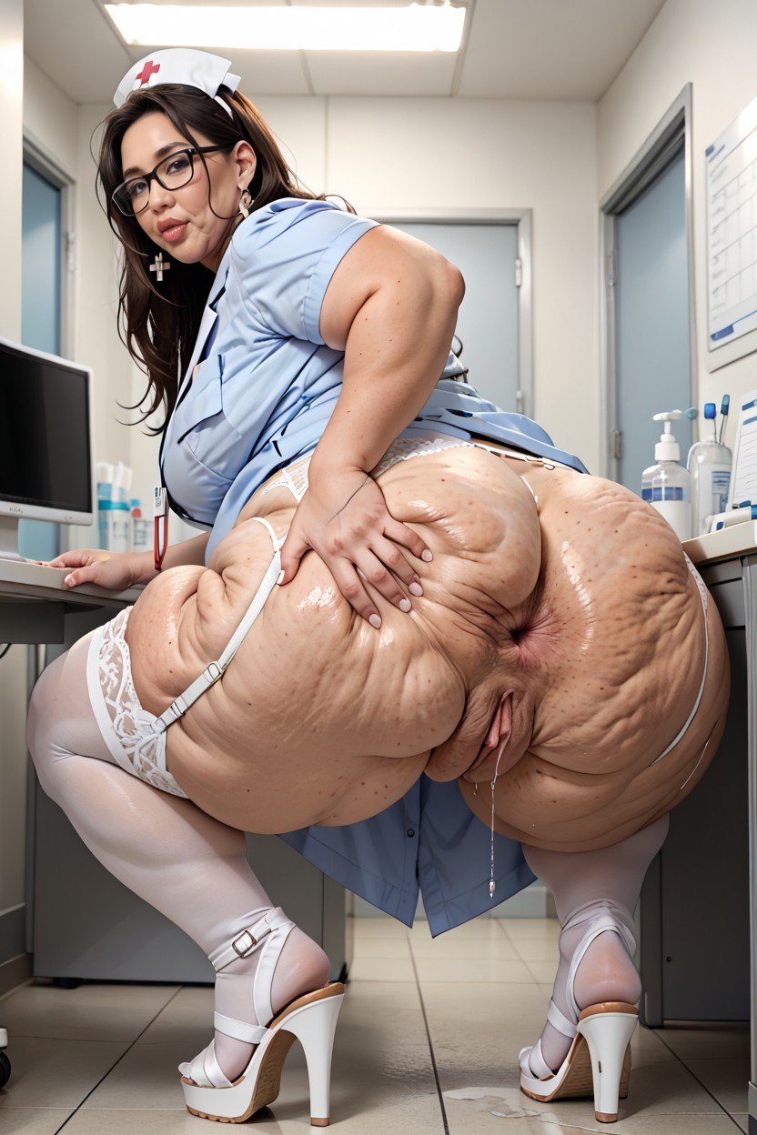 Professional Healthcare Setting, Computers With Charts, Plump Large Lips BBW AI Porn