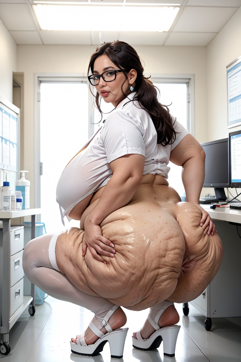 Modern Hospital Office, Thick Glossy Lips, 허벅지 높은 양말 BBW AI 야짤