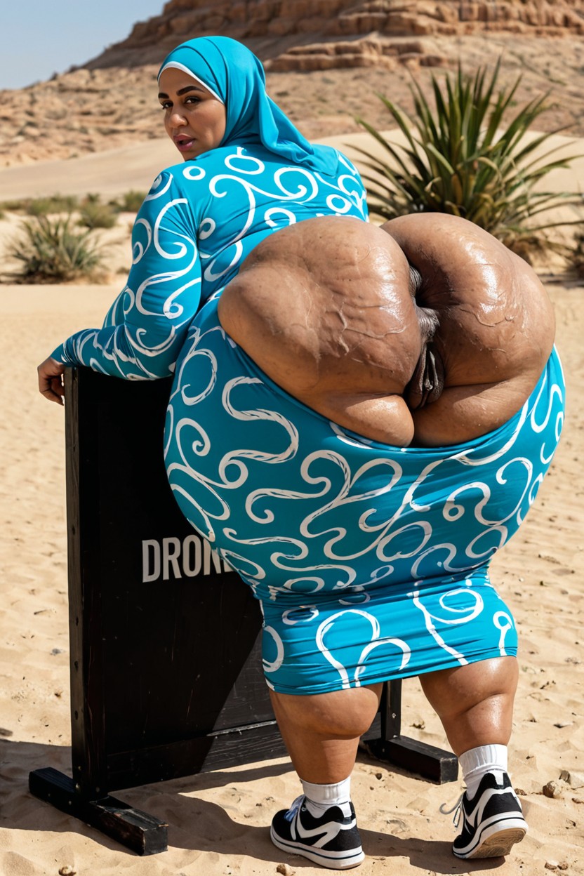 Disproportionately Giant Folded Gaping Asshole, Form Fitting Clothes, Desert BBW AI Porn