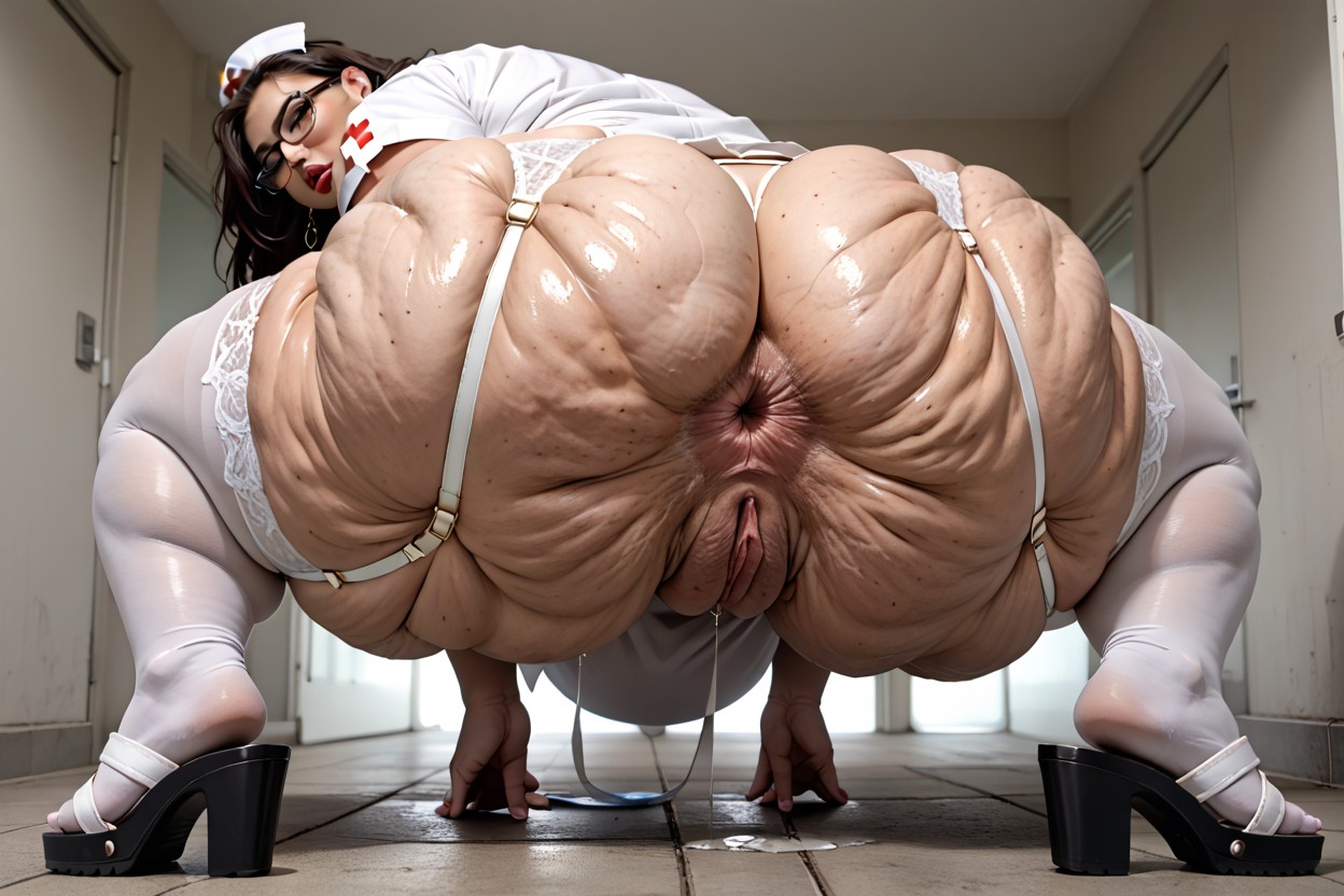 Oiled Skin, Fatty Nurse, White Garter Belt BBW AI Porn