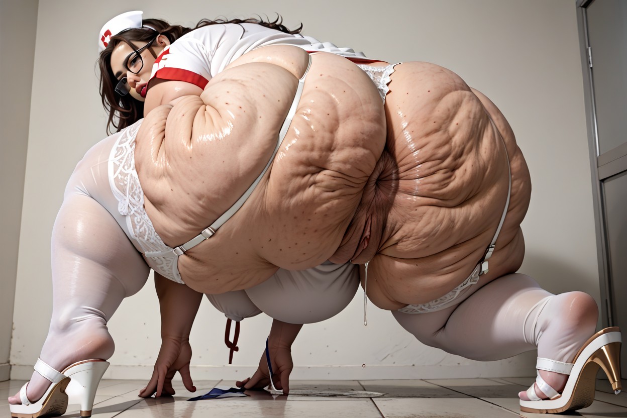 Hyper Obesity, Bottom Up, Both Feet On The Ground BBW AI Porn