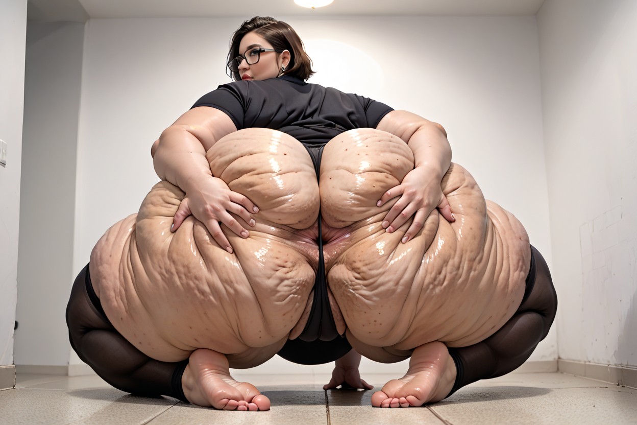 Thigh High Socks, Thick Lips, Obese Fat Hips Visible BBW AI Porn