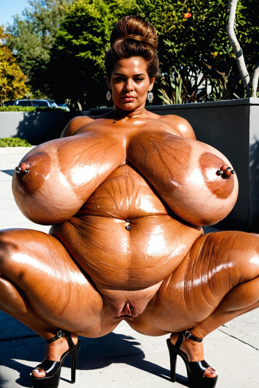 Shaved Pussy, Feet Apart, Thick Lips BBW AI Porn