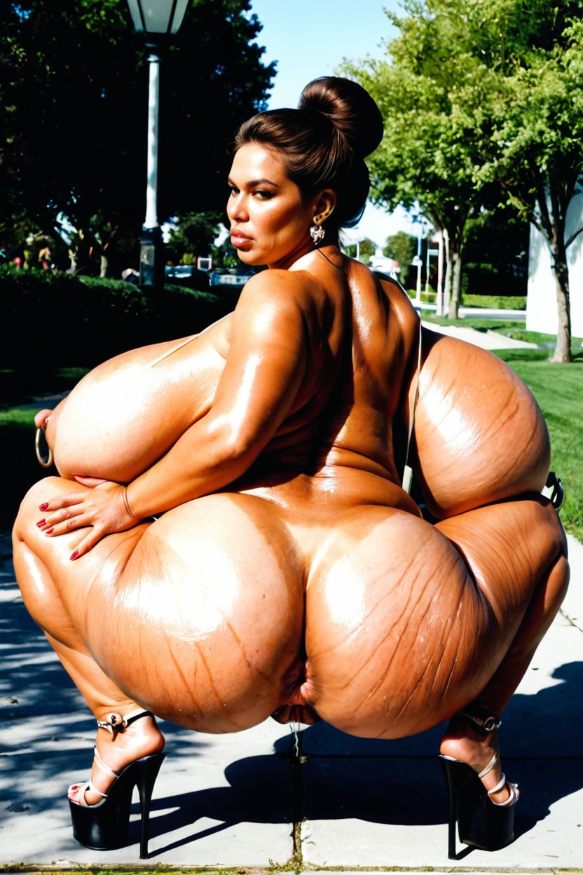 Platform Heels, Squatting, Extremely Large Gigantic Puffy Labia BBW AI Porn