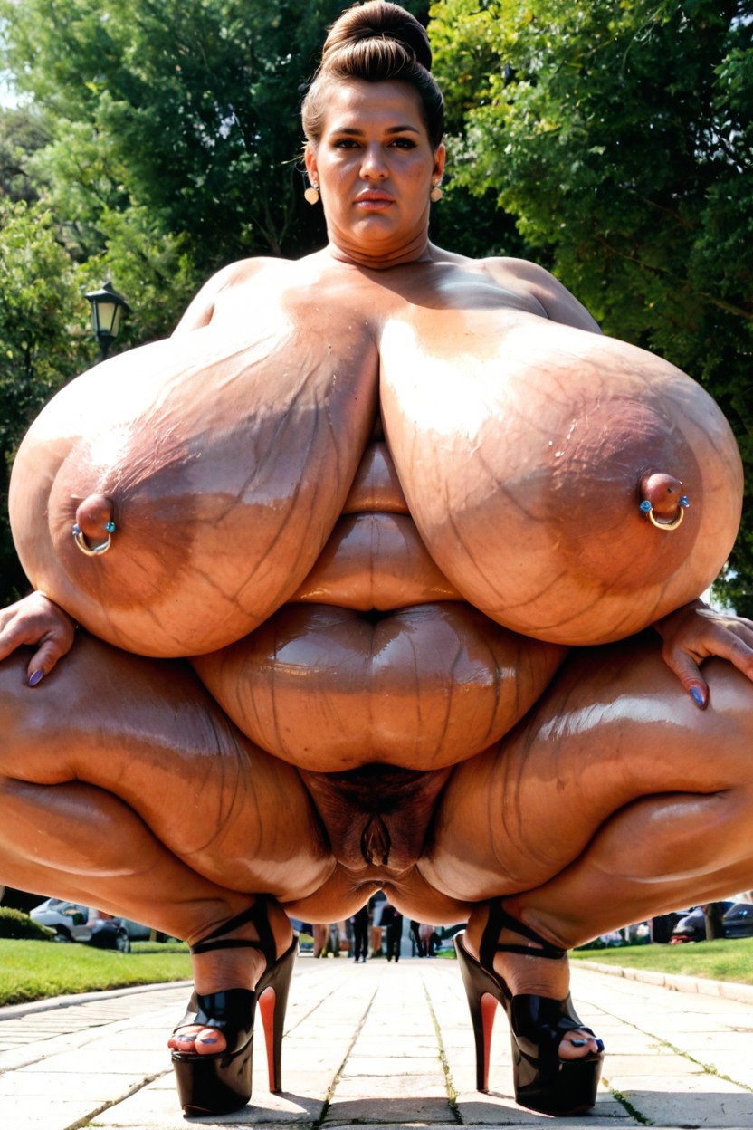 Both Knees Up, Detailed Anus, Natural Sagging Breasts BBW AI Porn