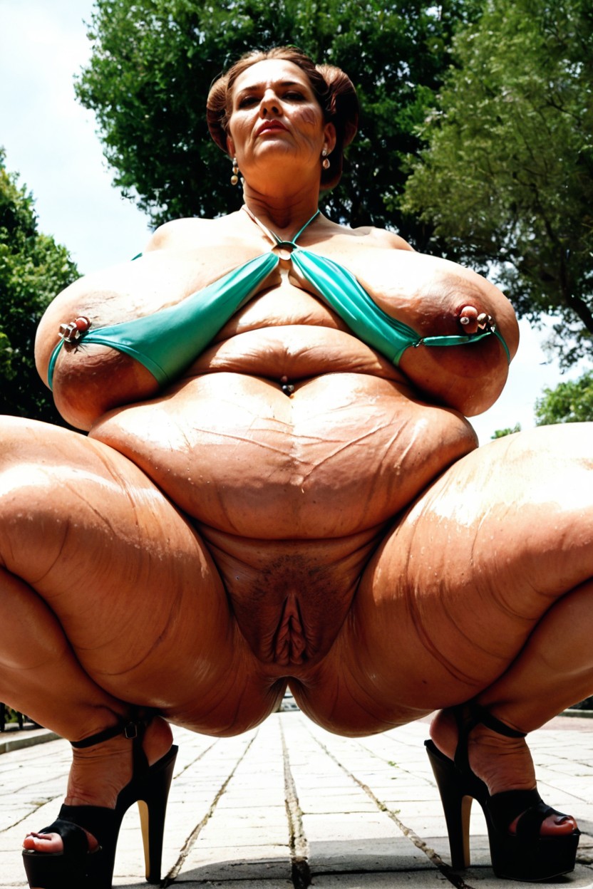 Extremely Gigantic Obese Belly Rolls, Extremely Large Gigantic Puffy Labia, From Behind BBW AI Porn