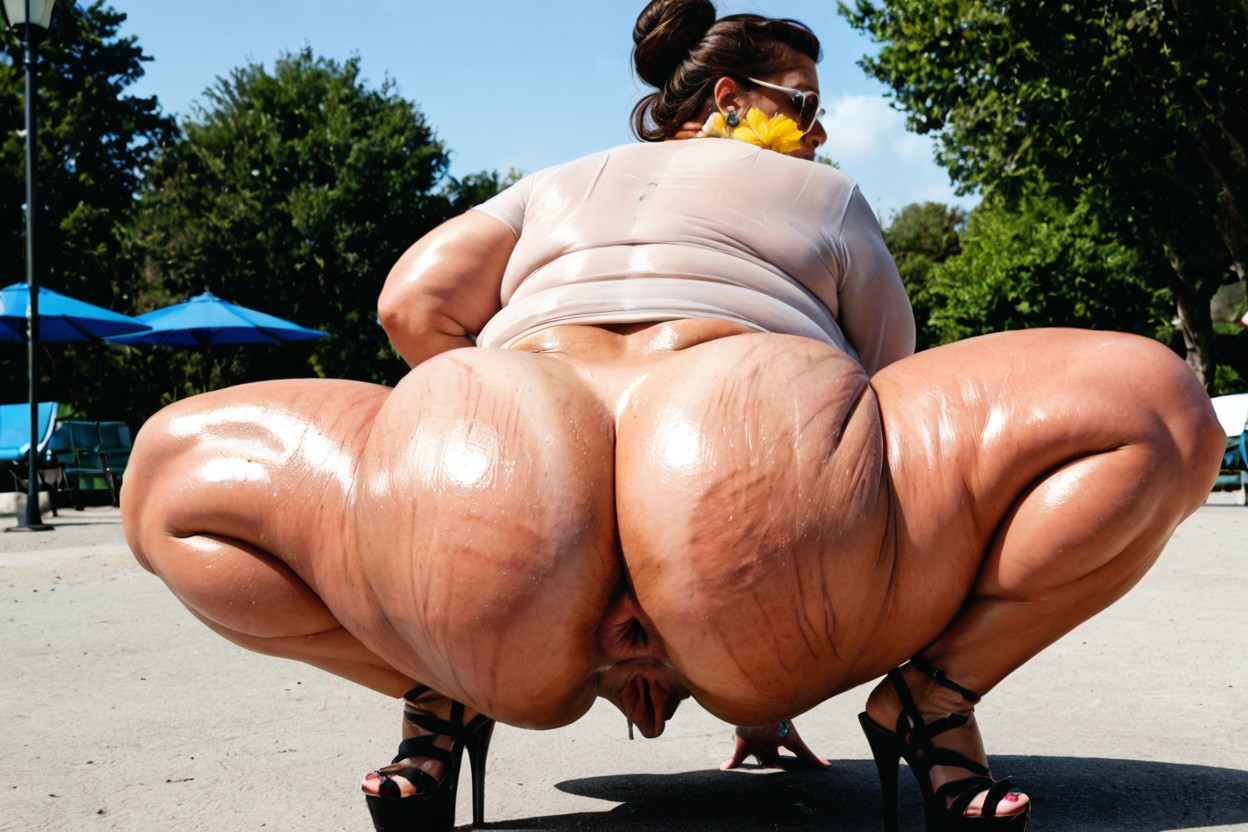 Oiled Skin, Natural Sagging Breasts, Hyper Thick Body Porno BBW IA